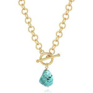 18k Gold Chain Link Necklace for Women, Baroque Pearl/Compass Pendant Necklace